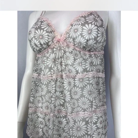 La SENZA Gray Daisy Lace-Trim Sleep Chemise with Pink Accents - XS - Picture 5 of 5